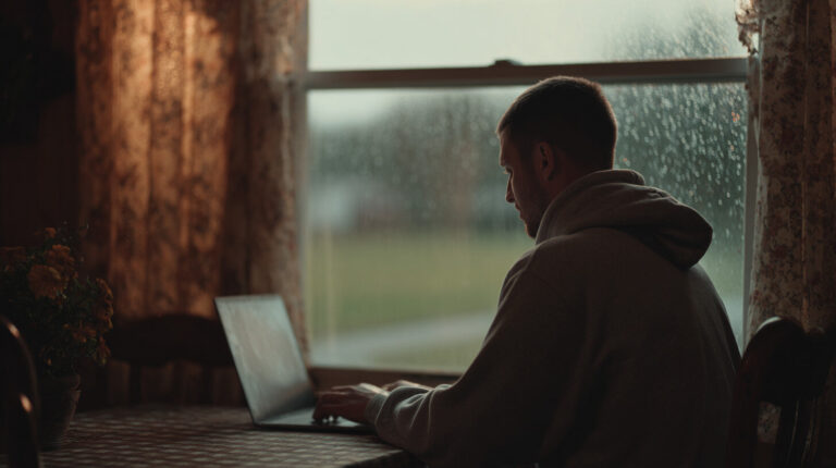 Person working on a laptop indoors, representing Eastern KY Title, Kentucky Title Company, Real Estate Closing, Title Insurance, Lewis County, Wolfe County, Escrow Services, Residential Title Search.
