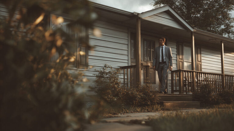 A professional stands on a porch, representing Eastern KY Title, Kentucky Title Company, Real Estate Closing, Title Insurance, and Escrow Services in Lewis and Wolfe County.