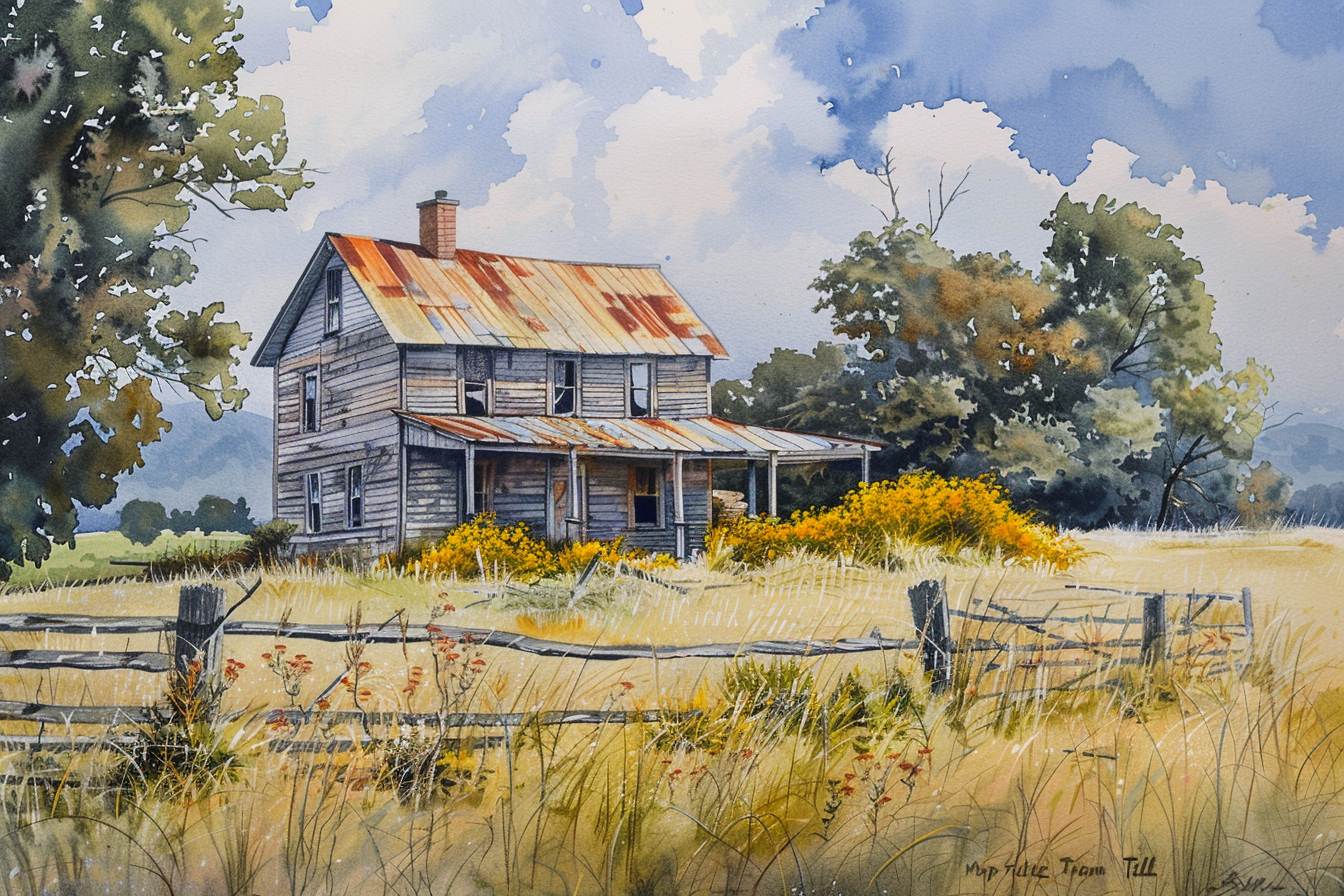 Abandoned property owned by many heirs in Elliott County KY watercolor illustration