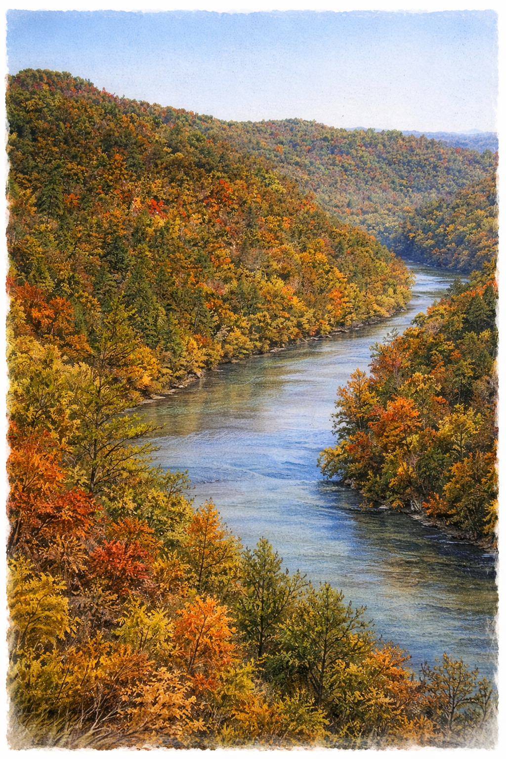 Autumn Laurel Gorge in Elliott County watercolor illustration