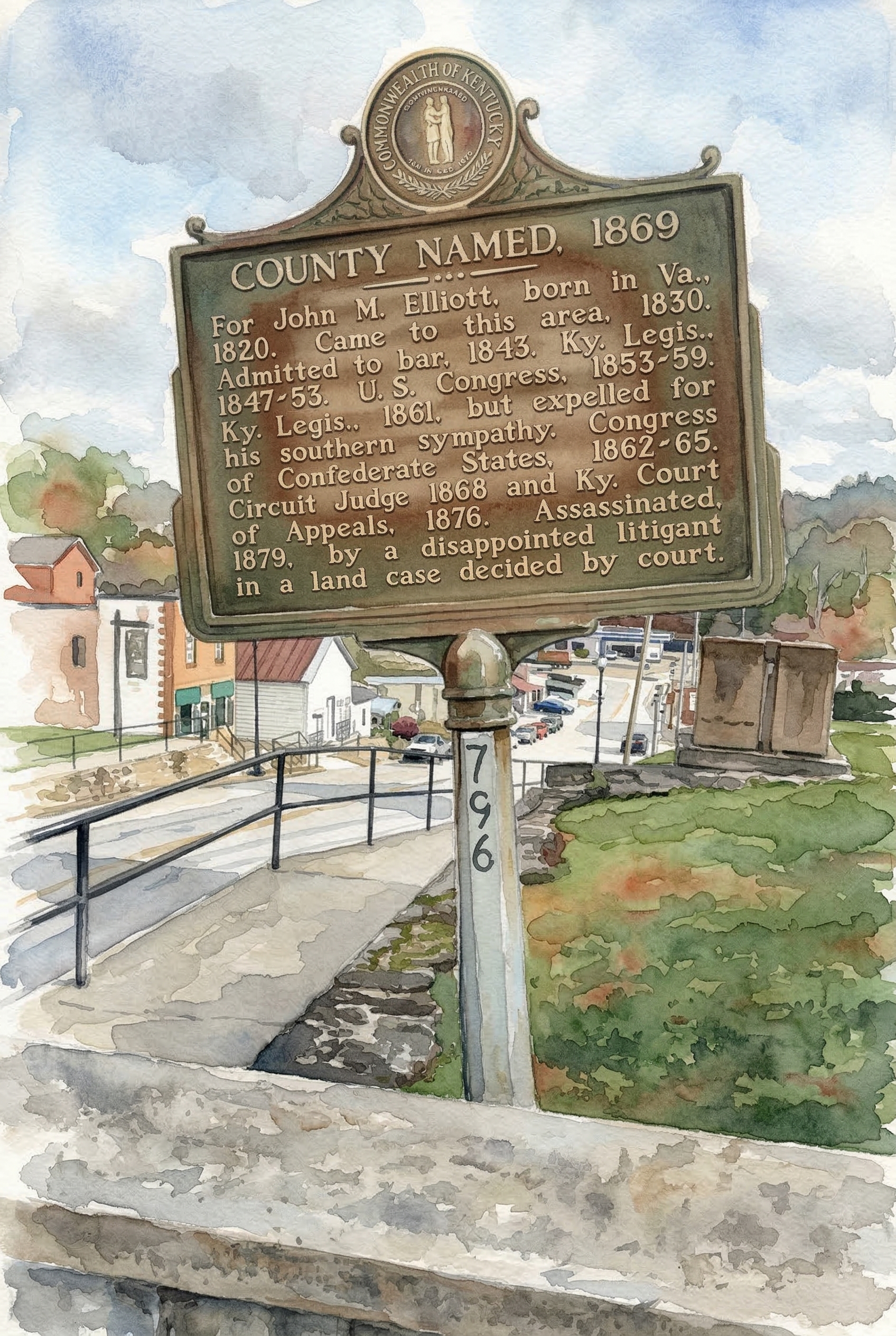 Elliott County KY Historical Marker County Named watercolor illustration