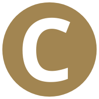A bold white letter C centered on a solid brown circular background.